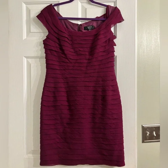 Tadashi 100% Silk Rich Plum Textured Mini Dress - Picture 1 of 4